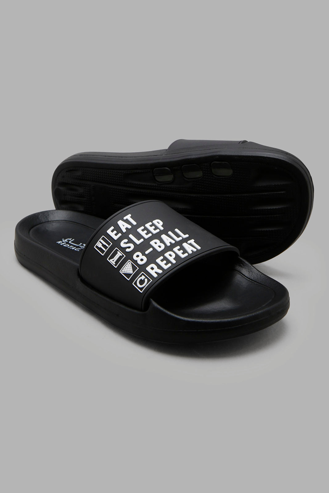 Redtag-Black-Slogan-Print-Slide-BSR-Flip-Flops,-Category:Flip-Flops,-Colour:Black,-Deals:New-In,-Filter:Boys-Footwear-(5-to-14-Yrs),-New-In-BSR-FOO,-Non-Sale,-Section:Boys-(0-to-14Yrs),-W22A-Senior-Boys-5 to 14 Years