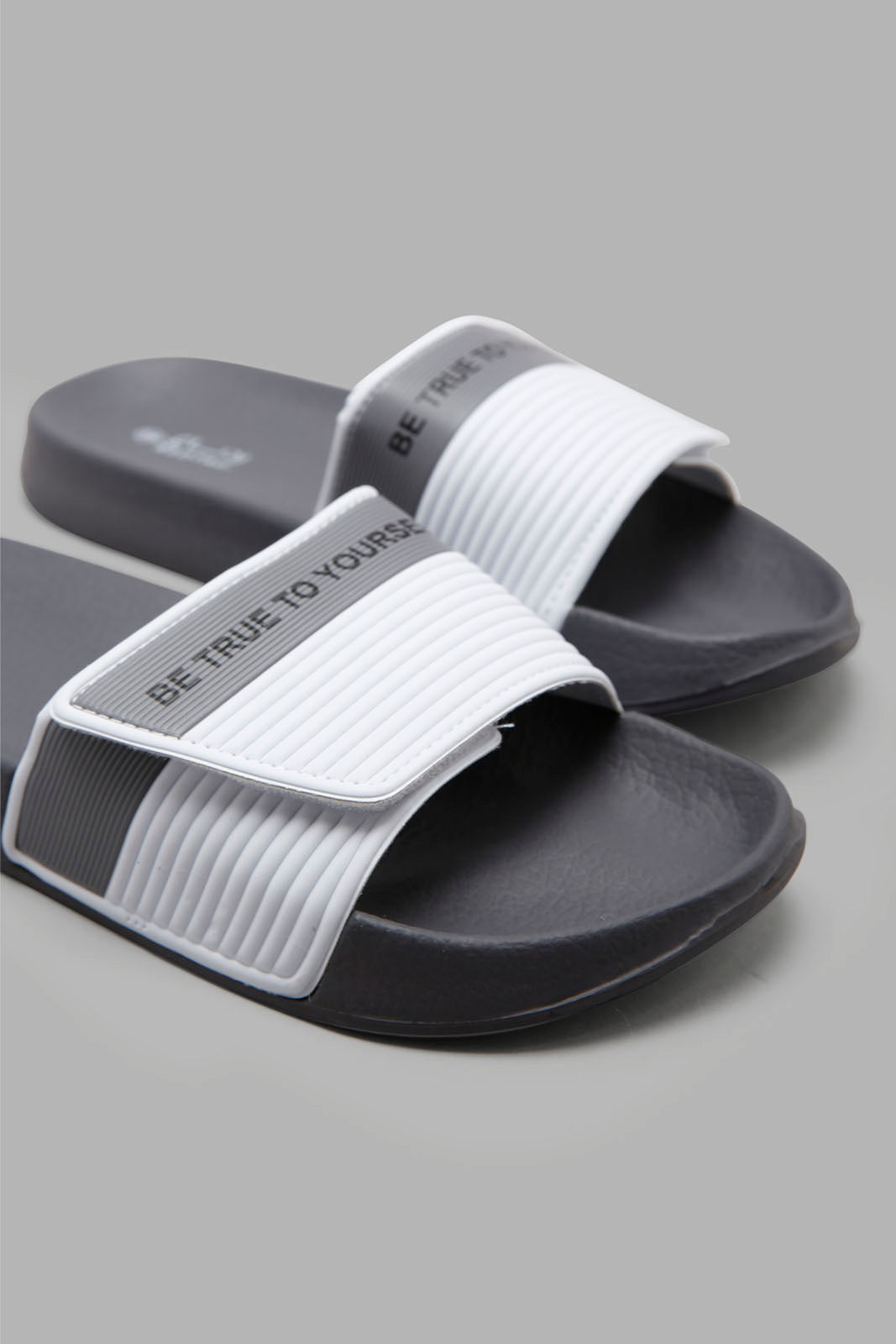 Redtag-Grey-Slogan-Print-Slide-BSR-Flip-Flops,-Category:Flip-Flops,-Colour:Grey,-Deals:New-In,-Filter:Boys-Footwear-(5-to-14-Yrs),-New-In-BSR-FOO,-Non-Sale,-Section:Boys-(0-to-14Yrs),-W22A-Senior-Boys-5 to 14 Years