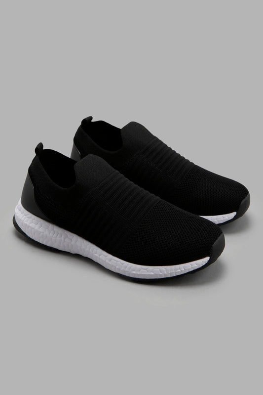 Redtag-Black-Knit-Slip-On-BSR-Trainers,-Category:Trainers,-Colour:Black,-Deals:New-In,-Filter:Boys-Footwear-(5-to-14-Yrs),-New-In-BSR-FOO,-Non-Sale,-Section:Boys-(0-to-14Yrs),-W22A-Senior-Boys-5 to 14 Years