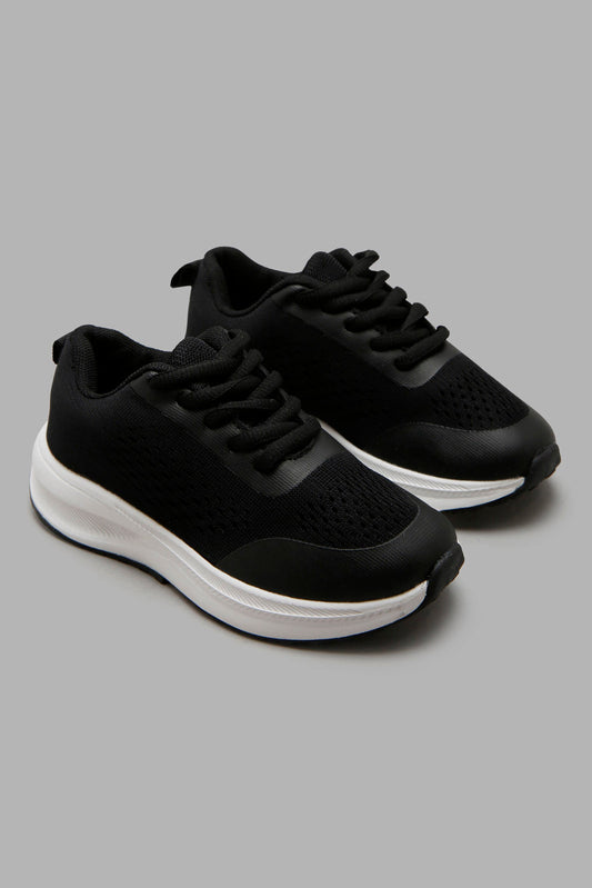 Redtag-Black-Knit-Sneaker-BOY-Trainers,-Category:Trainers,-Colour:Black,-Deals:New-In,-Filter:Boys-Footwear-(3-to-5-Yrs),-New-In-BOY-FOO,-Non-Sale,-Section:Boys-(0-to-14Yrs),-W22A-Boys-3 to 5 Years