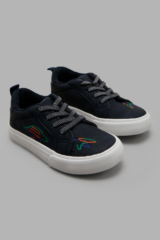 Redtag-Navy-Lace-Up-Dinosaur-Trim-Sneaker-Category:Shoes,-Colour:Navy,-Deals:New-In,-Filter:Boys-Footwear-(1-to-3-Yrs),-INB-Shoes,-New-In-INB-FOO,-Non-Sale,-Section:Boys-(0-to-14Yrs),-W22A-Infant-Boys-1 to 3 Years