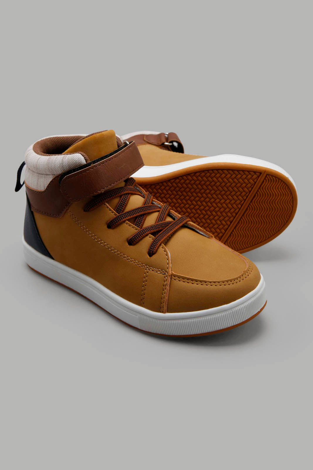 Redtag-Tan-Colour-Block-High-Top-Sneaker-BOY-Trainers,-Category:Trainers,-Colour:Tan,-Deals:New-In,-Filter:Boys-Footwear-(3-to-5-Yrs),-New-In-BOY-FOO,-Non-Sale,-Section:Boys-(0-to-14Yrs),-W22A-Boys-3 to 5 Years