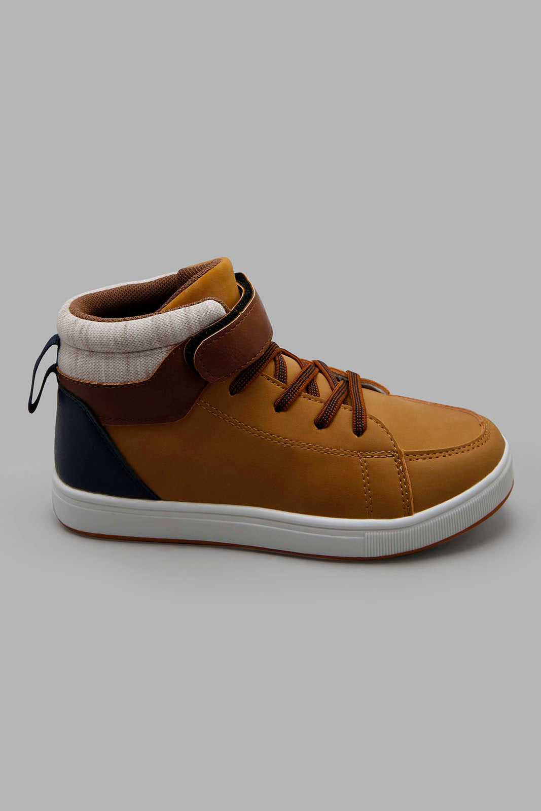 Redtag-Tan-Colour-Block-High-Top-Sneaker-BOY-Trainers,-Category:Trainers,-Colour:Tan,-Deals:New-In,-Filter:Boys-Footwear-(3-to-5-Yrs),-New-In-BOY-FOO,-Non-Sale,-Section:Boys-(0-to-14Yrs),-W22A-Boys-3 to 5 Years