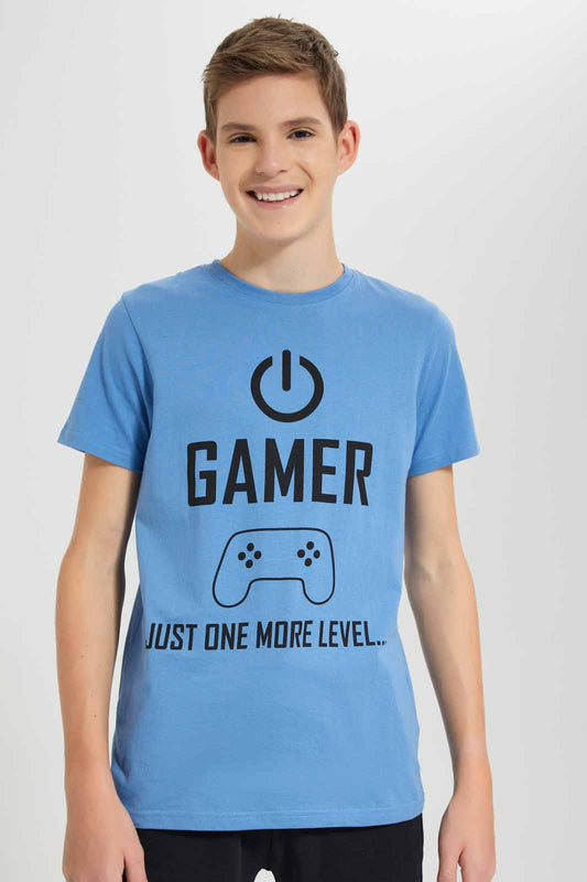 Redtag-Blue-Gamer-Graphic-T-Shirt-BSR-T-Shirts,-Category:T-Shirts,-Colour:Blue,-Deals:New-In,-Filter:Senior-Boys-(9-to-14-Yrs),-New-In-BSR-APL,-Non-Sale,-Section:Boys-(0-to-14Yrs),-TBL,-W22O-Senior-Boys-9 to 14 Years