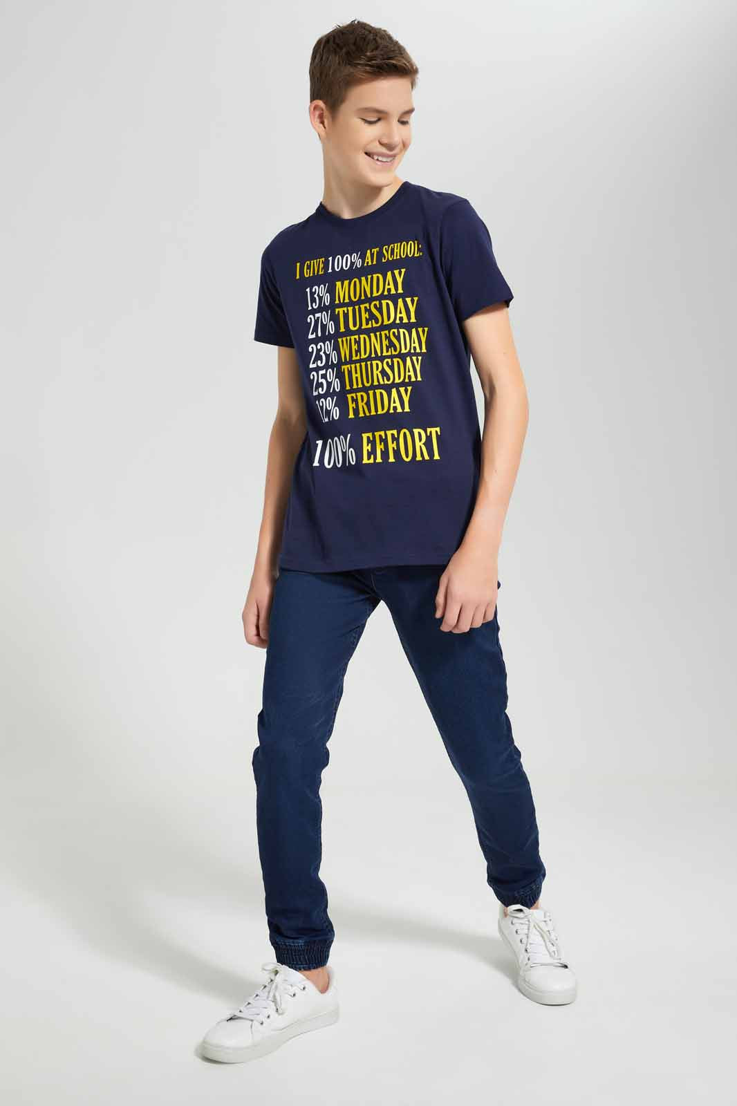 Redtag-Navy-100%-Effort-Graphic-T-Shirt-BSR-T-Shirts,-Category:T-Shirts,-Colour:Navy,-Deals:New-In,-Filter:Senior-Boys-(9-to-14-Yrs),-New-In-BSR-APL,-Non-Sale,-Section:Boys-(0-to-14Yrs),-TBL,-W22O-Senior-Boys-9 to 14 Years