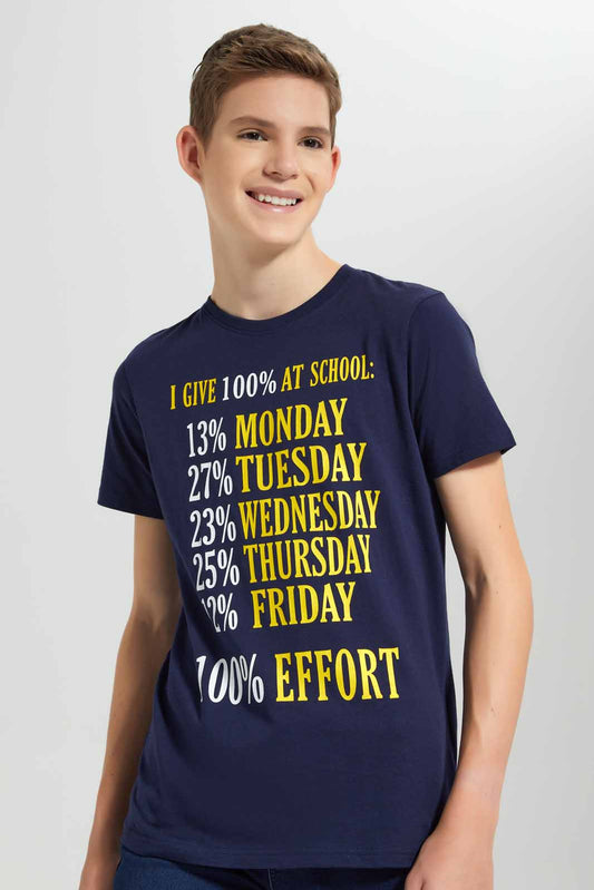 Redtag-Navy-100%-Effort-Graphic-T-Shirt-BSR-T-Shirts,-Category:T-Shirts,-Colour:Navy,-Deals:New-In,-Filter:Senior-Boys-(9-to-14-Yrs),-New-In-BSR-APL,-Non-Sale,-Section:Boys-(0-to-14Yrs),-TBL,-W22O-Senior-Boys-9 to 14 Years