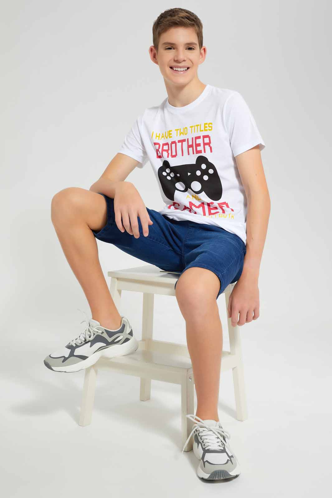 Redtag-White-Two-Titles-Graphic-T-Shirt-BSR-T-Shirts,-Category:T-Shirts,-Colour:White,-Deals:New-In,-Filter:Senior-Boys-(9-to-14-Yrs),-New-In-BSR-APL,-Non-Sale,-Section:Boys-(0-to-14Yrs),-TBL,-W22O-Senior-Boys-9 to 14 Years