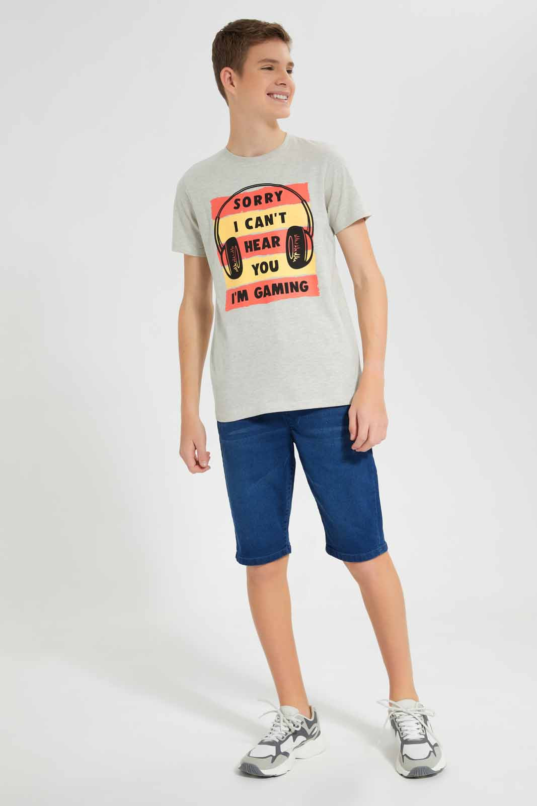Redtag-Ecru-Cant-Hear-You-Gaming-Graphic-T-Shirt-BSR-T-Shirts,-Category:T-Shirts,-Colour:Ecru,-Deals:New-In,-Filter:Senior-Boys-(9-to-14-Yrs),-New-In-BSR-APL,-Non-Sale,-Section:Boys-(0-to-14Yrs),-TBL,-W22O-Senior-Boys-9 to 14 Years