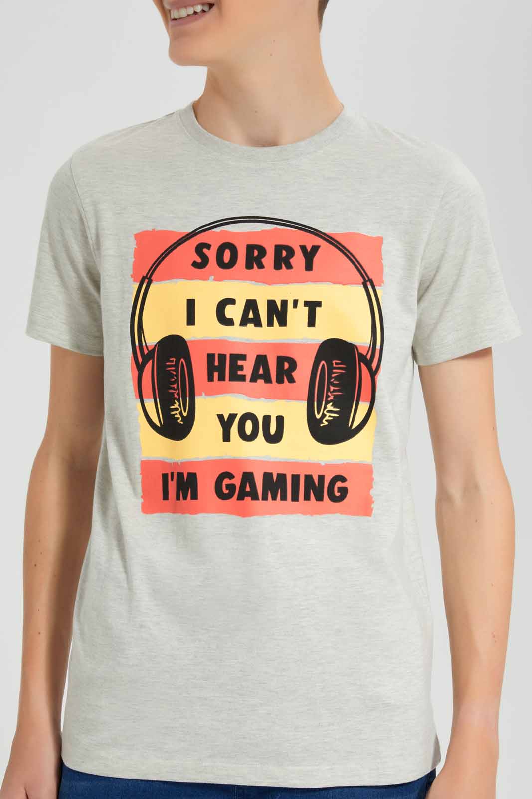 Redtag-Ecru-Cant-Hear-You-Gaming-Graphic-T-Shirt-BSR-T-Shirts,-Category:T-Shirts,-Colour:Ecru,-Deals:New-In,-Filter:Senior-Boys-(9-to-14-Yrs),-New-In-BSR-APL,-Non-Sale,-Section:Boys-(0-to-14Yrs),-TBL,-W22O-Senior-Boys-9 to 14 Years