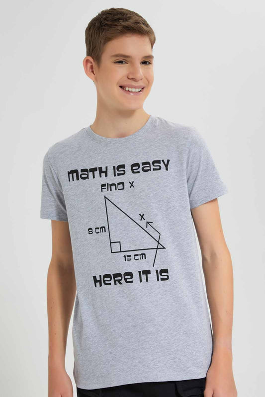 Redtag-Grey-Mel-Math-Is-Easy-Graphic-T-Shirt-BSR-T-Shirts,-Category:T-Shirts,-Colour:Grey,-Deals:New-In,-Filter:Senior-Boys-(9-to-14-Yrs),-New-In-BSR-APL,-Non-Sale,-Section:Boys-(0-to-14Yrs),-TBL,-W22O-Senior-Boys-9 to 14 Years