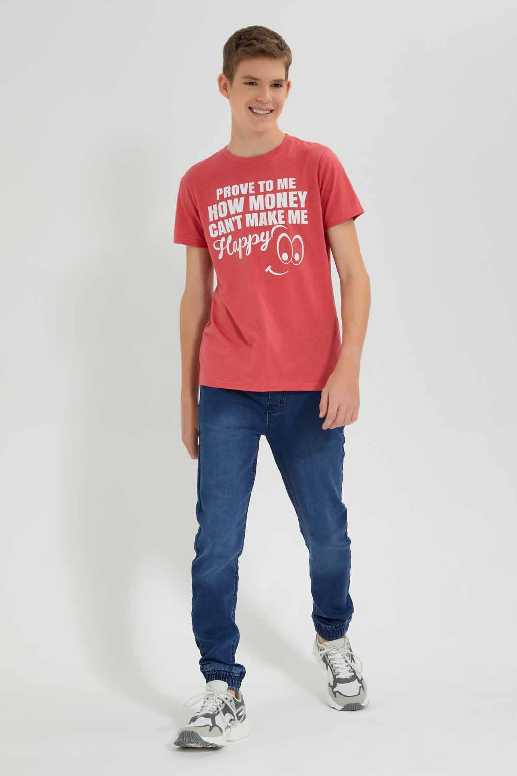 Redtag-Red-Mel-Money-Cant-Make-Me-Happy-T-Shirt-BSR-T-Shirts,-Category:T-Shirts,-Colour:Red,-Deals:New-In,-Filter:Senior-Boys-(9-to-14-Yrs),-New-In-BSR-APL,-Non-Sale,-Section:Boys-(0-to-14Yrs),-TBL,-W22O-Senior-Boys-9 to 14 Years