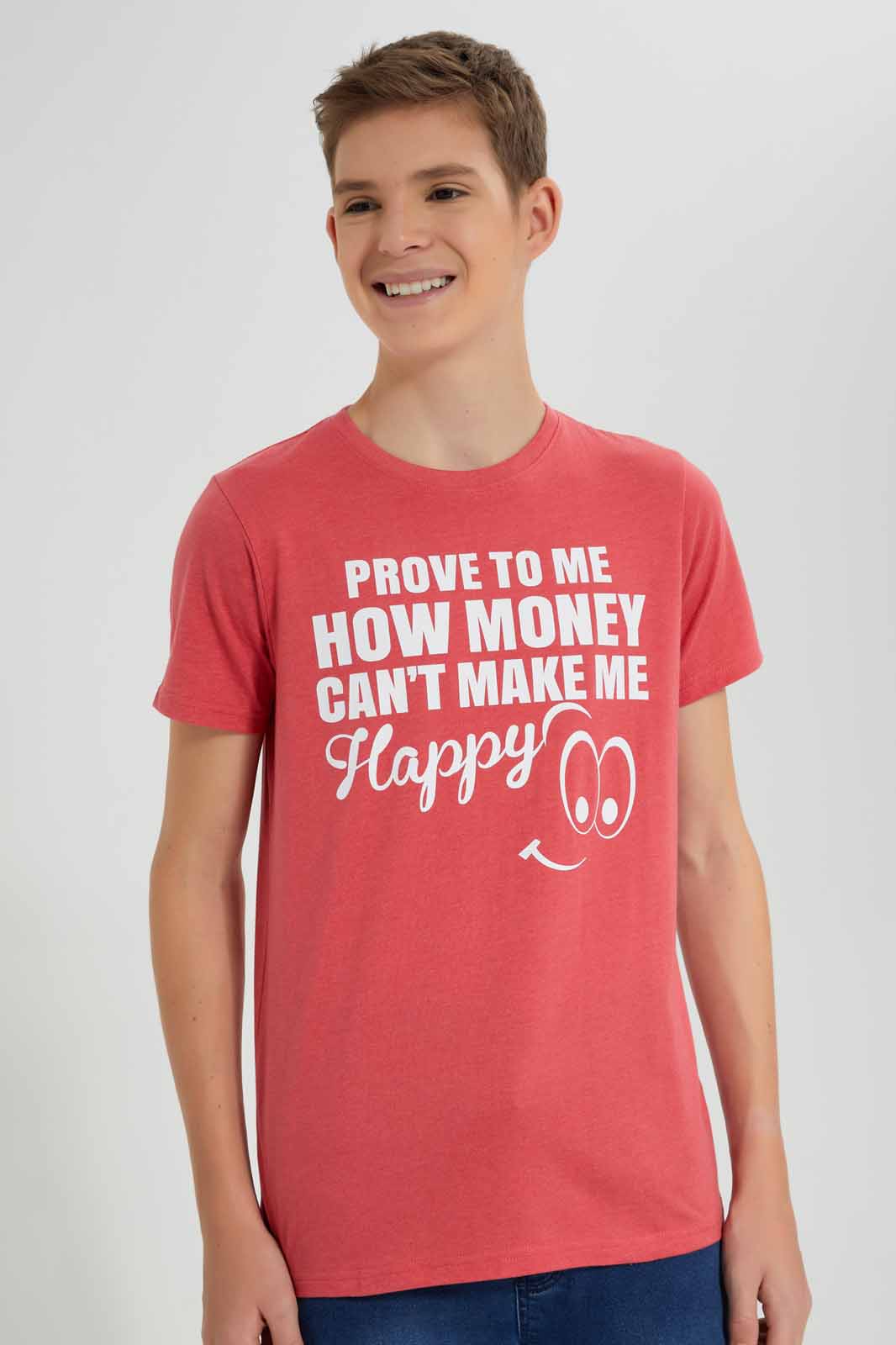 Redtag-Red-Mel-Money-Cant-Make-Me-Happy-T-Shirt-BSR-T-Shirts,-Category:T-Shirts,-Colour:Red,-Deals:New-In,-Filter:Senior-Boys-(9-to-14-Yrs),-New-In-BSR-APL,-Non-Sale,-Section:Boys-(0-to-14Yrs),-TBL,-W22O-Senior-Boys-9 to 14 Years