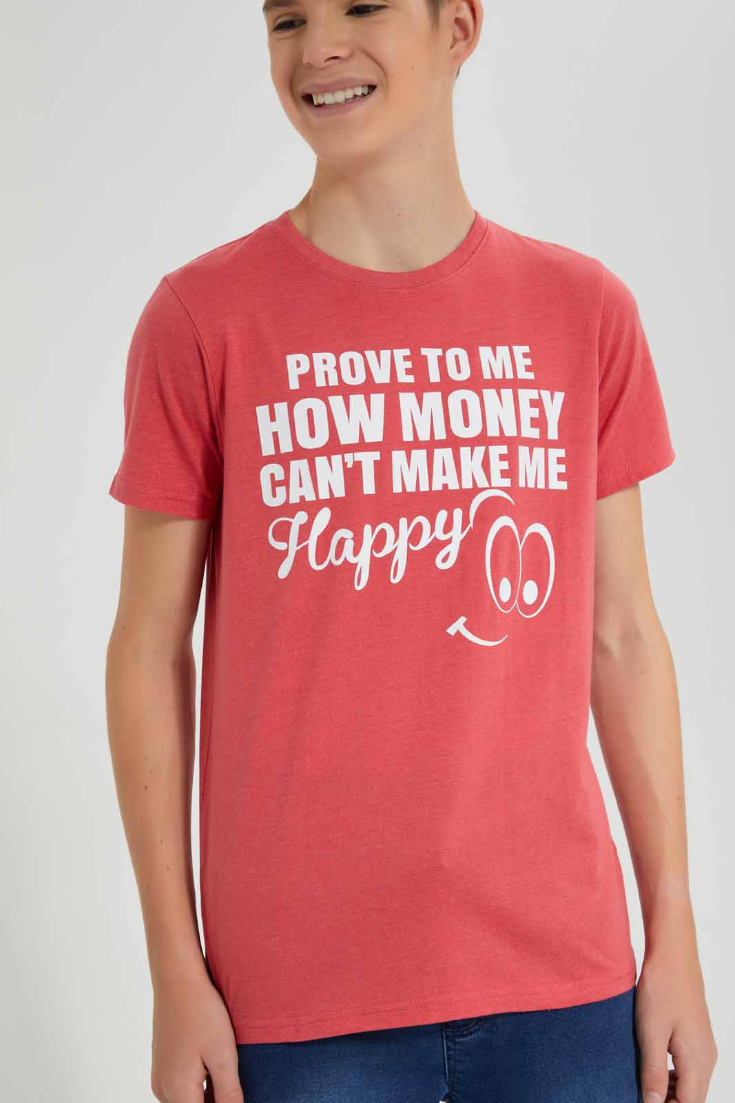 Redtag-Red-Mel-Money-Cant-Make-Me-Happy-T-Shirt-BSR-T-Shirts,-Category:T-Shirts,-Colour:Red,-Deals:New-In,-Filter:Senior-Boys-(9-to-14-Yrs),-New-In-BSR-APL,-Non-Sale,-Section:Boys-(0-to-14Yrs),-TBL,-W22O-Senior-Boys-9 to 14 Years