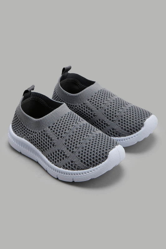 Redtag-Grey-Knit-Pump-Category:Trainers,-Colour:Grey,-Deals:New-In,-Filter:Boys-Footwear-(1-to-3-Yrs),-INB-Trainers,-New-In-INB-FOO,-Non-Sale,-Section:Boys-(0-to-14Yrs),-W22A-Infant-Boys-1 to 3 Years