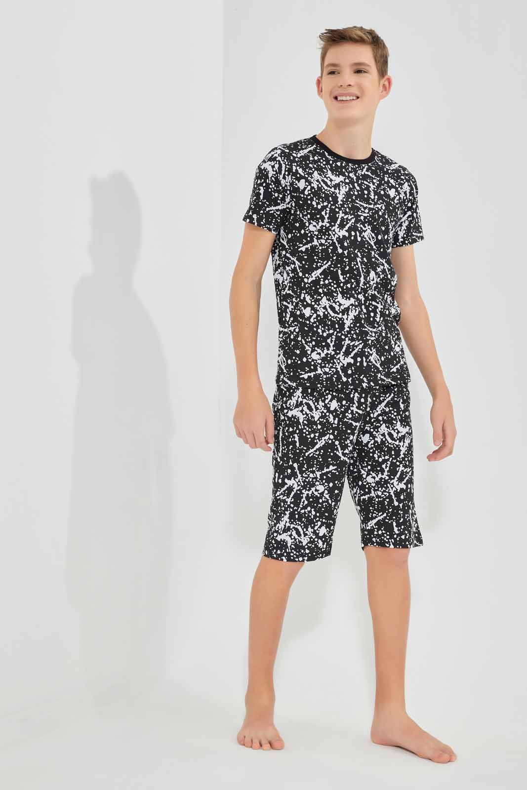 Redtag-Black-Splatter-Nightsuit-BSR-Pyjama-Sets,-Category:Pyjama-Sets,-Colour:Black,-Deals:New-In,-Filter:Senior-Boys-(9-to-14-Yrs),-New-In-BSR-APL,-Non-Sale,-Section:Boys-(0-to-14Yrs),-W22O-Senior-Boys-9 to 14 Years