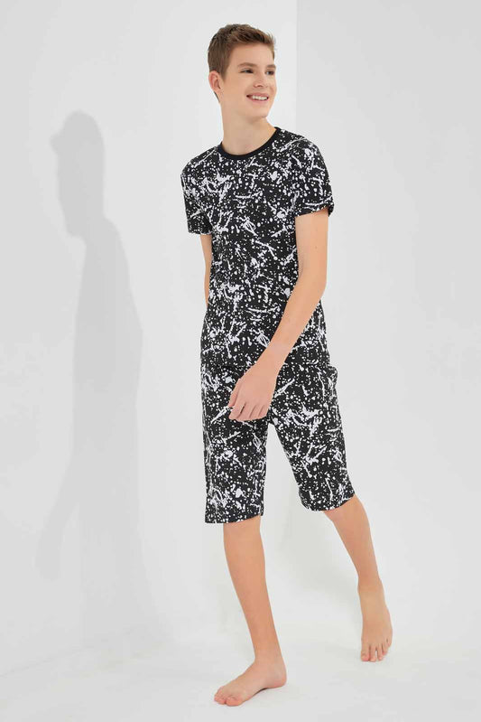Redtag-Black-Splatter-Nightsuit-BSR-Pyjama-Sets,-Category:Pyjama-Sets,-Colour:Black,-Deals:New-In,-Filter:Senior-Boys-(9-to-14-Yrs),-New-In-BSR-APL,-Non-Sale,-Section:Boys-(0-to-14Yrs),-W22O-Senior-Boys-9 to 14 Years