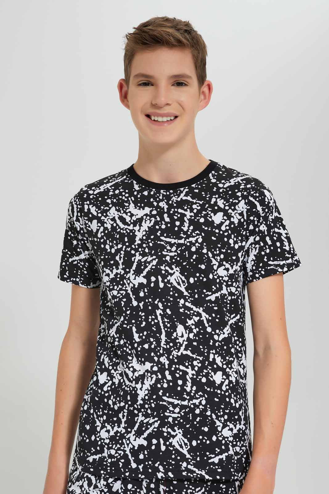 Redtag-Black-Splatter-Nightsuit-BSR-Pyjama-Sets,-Category:Pyjama-Sets,-Colour:Black,-Deals:New-In,-Filter:Senior-Boys-(9-to-14-Yrs),-New-In-BSR-APL,-Non-Sale,-Section:Boys-(0-to-14Yrs),-W22O-Senior-Boys-9 to 14 Years