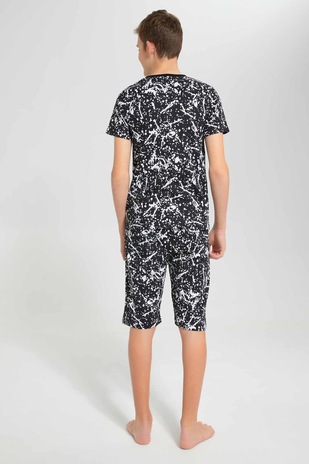 Redtag-Black-Splatter-Nightsuit-BSR-Pyjama-Sets,-Category:Pyjama-Sets,-Colour:Black,-Deals:New-In,-Filter:Senior-Boys-(9-to-14-Yrs),-New-In-BSR-APL,-Non-Sale,-Section:Boys-(0-to-14Yrs),-W22O-Senior-Boys-9 to 14 Years
