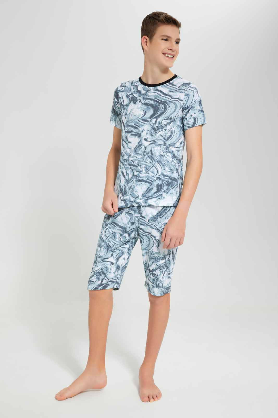Redtag-White-Marble-Nightsuit-BSR-Pyjama-Sets,-Category:Pyjama-Sets,-CHR,-Colour:White,-Deals:New-In,-Filter:Senior-Boys-(9-to-14-Yrs),-New-In-BSR-APL,-Non-Sale,-Section:Boys-(0-to-14Yrs),-W22O-Senior-Boys-9 to 14 Years