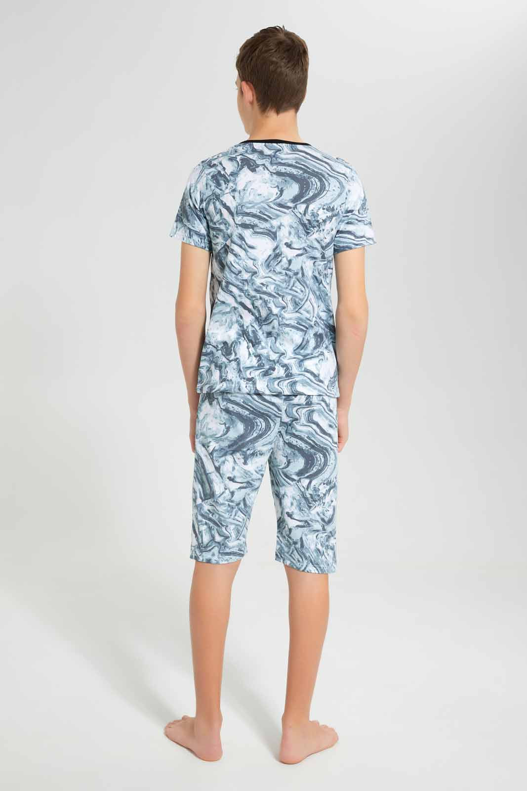 Redtag-White-Marble-Nightsuit-BSR-Pyjama-Sets,-Category:Pyjama-Sets,-CHR,-Colour:White,-Deals:New-In,-Filter:Senior-Boys-(9-to-14-Yrs),-New-In-BSR-APL,-Non-Sale,-Section:Boys-(0-to-14Yrs),-W22O-Senior-Boys-9 to 14 Years