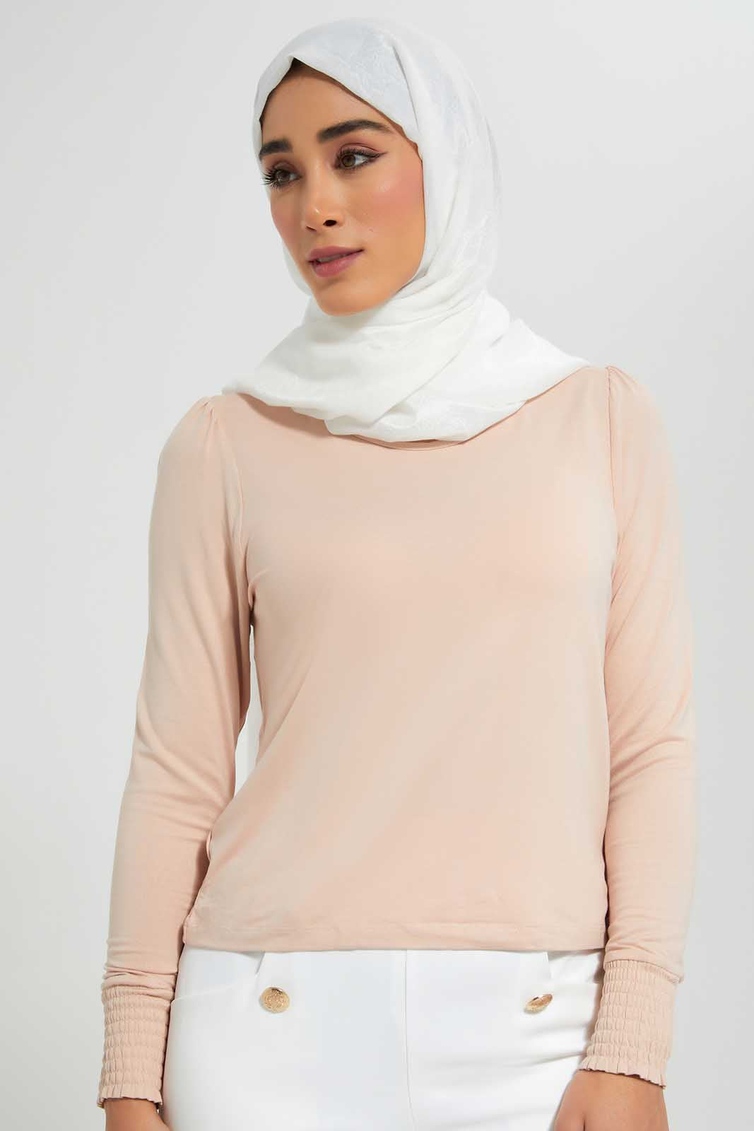 Redtag-Pink-Plain-Jersey-Top-Category:Tops,-Colour:Apricot,-Deals:New-In,-Filter:Women's-Clothing,-LMC,-New-In-Women-APL,-Non-Sale,-Section:Women,-W22O,-Women-Tops--