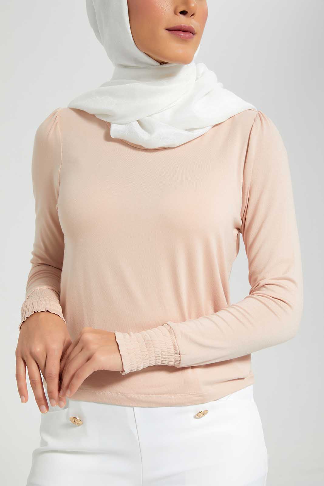 Redtag-Pink-Plain-Jersey-Top-Category:Tops,-Colour:Apricot,-Deals:New-In,-Filter:Women's-Clothing,-LMC,-New-In-Women-APL,-Non-Sale,-Section:Women,-W22O,-Women-Tops--