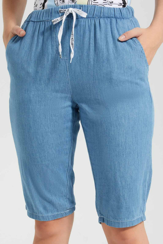 Redtag-Light-Blue-Chambay-Knee-Length-Shorts-Category:Jeans,-Colour:Light-Wash,-Deals:New-In,-Filter:Women's-Clothing,-New-In-Women,-Non-Sale,-S22D,-Section:Women,-Women-Jeans-Women's-