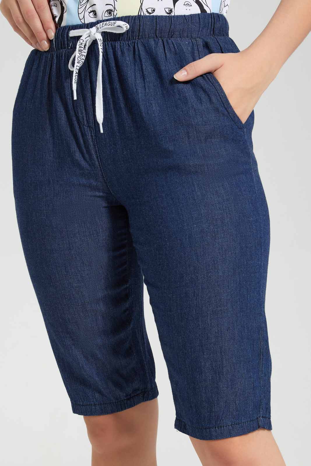 Redtag-Dark-Blue-Chambay-Knee-Length-Shorts-Category:Jeans,-Colour:Dark-Wash,-Deals:New-In,-Filter:Women's-Clothing,-New-In-Women,-Non-Sale,-S22D,-Section:Women,-Women-Jeans-Women's-