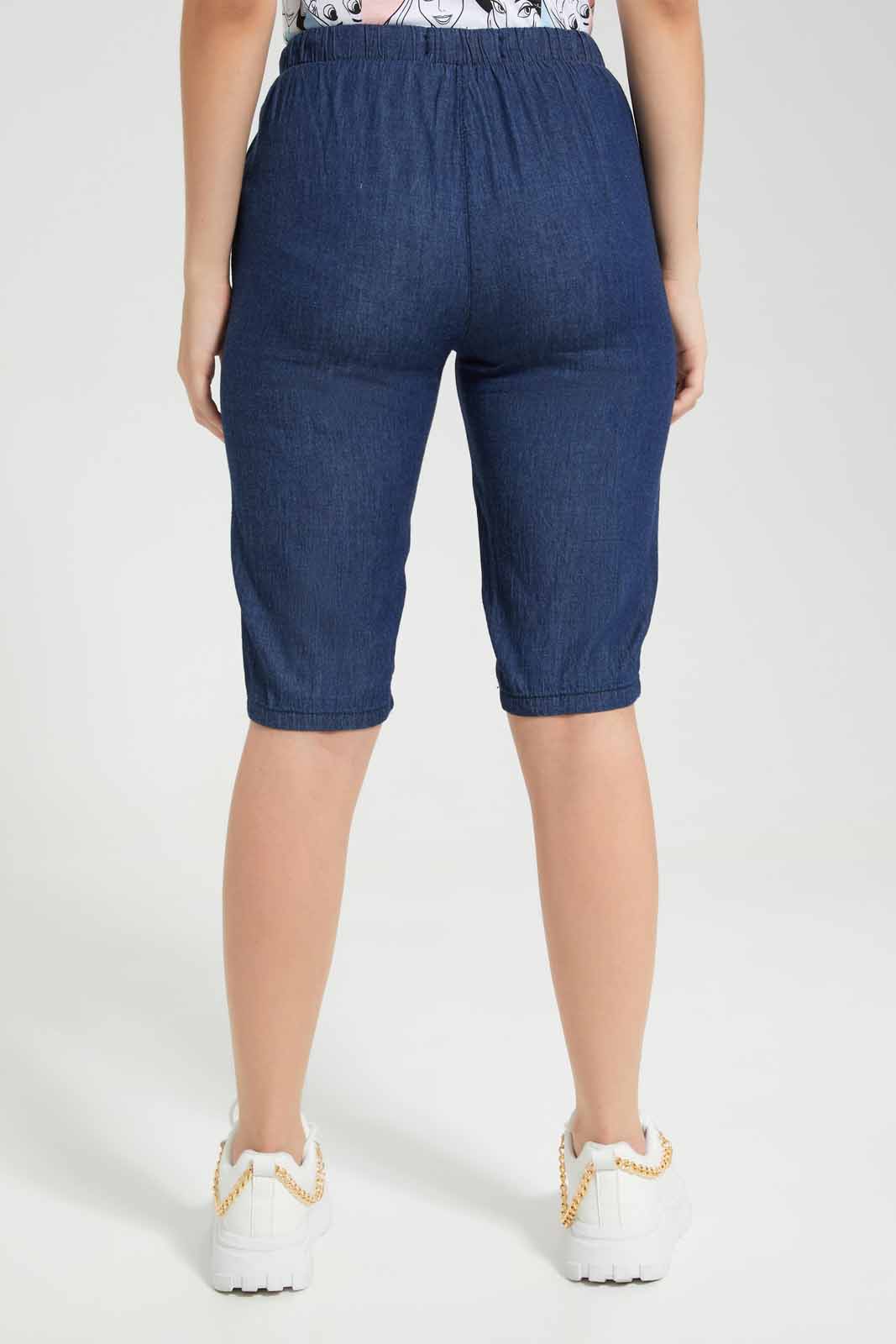 Redtag-Dark-Blue-Chambay-Knee-Length-Shorts-Category:Jeans,-Colour:Dark-Wash,-Deals:New-In,-Filter:Women's-Clothing,-New-In-Women,-Non-Sale,-S22D,-Section:Women,-Women-Jeans-Women's-
