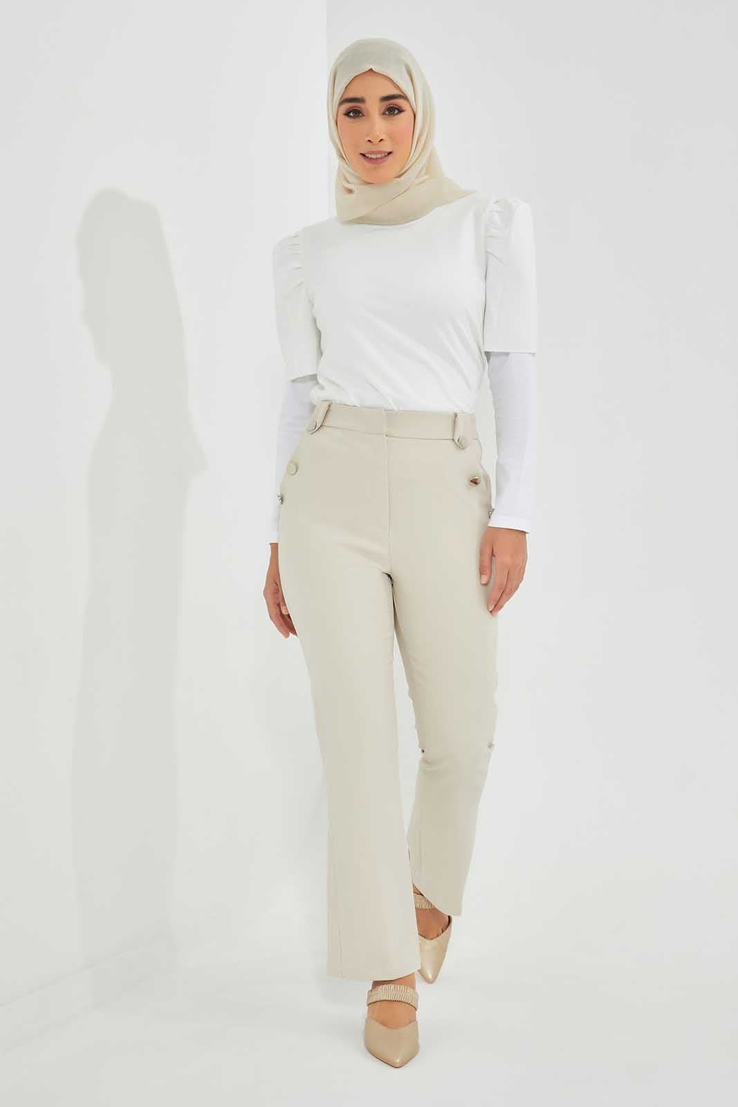 Redtag-Sand-Button-Detail-Centre-Crease-Trouser-Category:Trousers,-Colour:Sand,-Deals:New-In,-Filter:Women's-Clothing,-LMC,-New-In-Women-APL,-Non-Sale,-Section:Women,-W22O,-Women-Trousers--