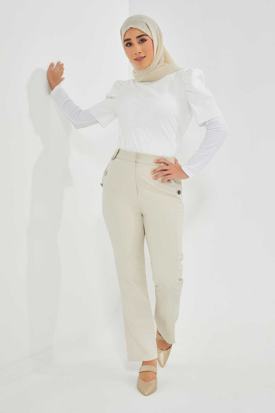 Redtag-Sand-Button-Detail-Centre-Crease-Trouser-Category:Trousers,-Colour:Sand,-Deals:New-In,-Filter:Women's-Clothing,-LMC,-New-In-Women-APL,-Non-Sale,-Section:Women,-W22O,-Women-Trousers--