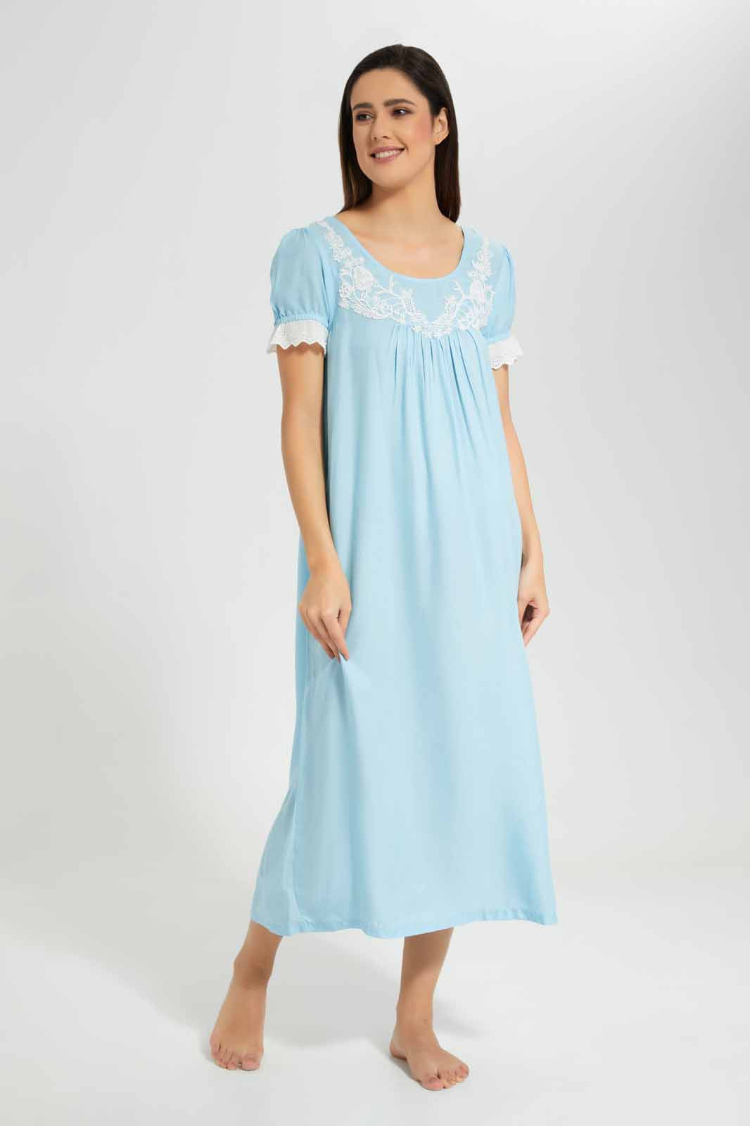 Redtag-Blue-Plain-Nightgown-Category:Nightgowns,-Colour:Blue,-Deals:New-In,-Filter:Women's-Clothing,-New-In-Women-APL,-Non-Sale,-Section:Women,-W22O,-Women-Nightgowns--