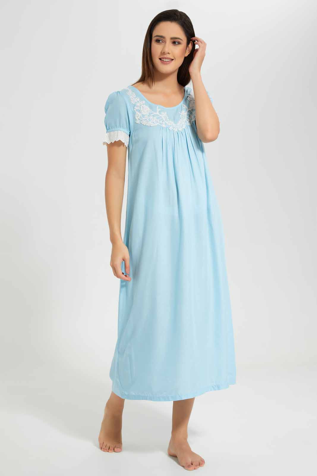 Redtag-Blue-Plain-Nightgown-Category:Nightgowns,-Colour:Blue,-Deals:New-In,-Filter:Women's-Clothing,-New-In-Women-APL,-Non-Sale,-Section:Women,-W22O,-Women-Nightgowns--