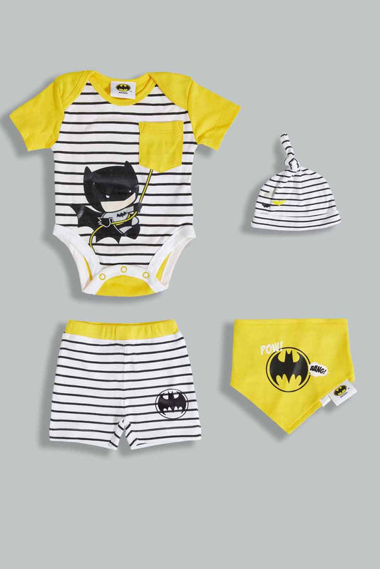 Redtag-Yellow-Batman-4-Piece-Pack-Gift-Box-Category:Gift-Sets,-Colour:Yellow,-Deals:New-In,-Filter:Baby-(0-to-12-Mths),-NBB-Gift-Sets,-New-In-NBB-APL,-Non-Sale,-Section:Boys-(0-to-14Yrs),-W22O-Baby-0 to 12 Months