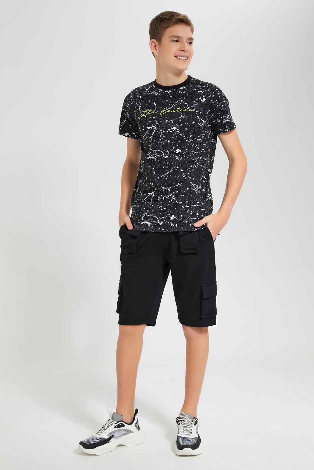 Redtag-Black-Splatter-T-Shirt-BSR-T-Shirts,-Category:T-Shirts,-Colour:Black,-Deals:New-In,-Filter:Senior-Boys-(9-to-14-Yrs),-New-In-BSR-APL,-Non-Sale,-Section:Boys-(0-to-14Yrs),-TBL,-W22O-Senior-Boys-9 to 14 Years