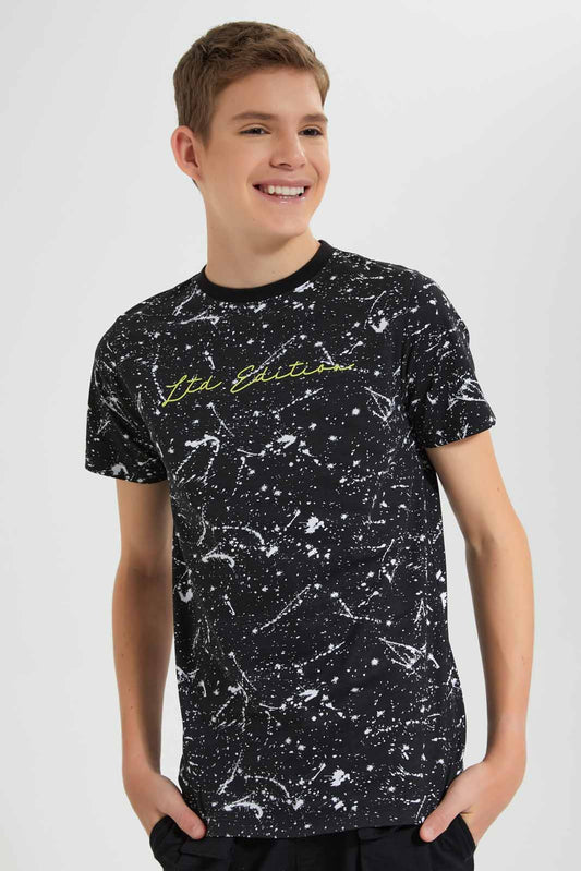 Redtag-Black-Splatter-T-Shirt-BSR-T-Shirts,-Category:T-Shirts,-Colour:Black,-Deals:New-In,-Filter:Senior-Boys-(9-to-14-Yrs),-New-In-BSR-APL,-Non-Sale,-Section:Boys-(0-to-14Yrs),-TBL,-W22O-Senior-Boys-9 to 14 Years