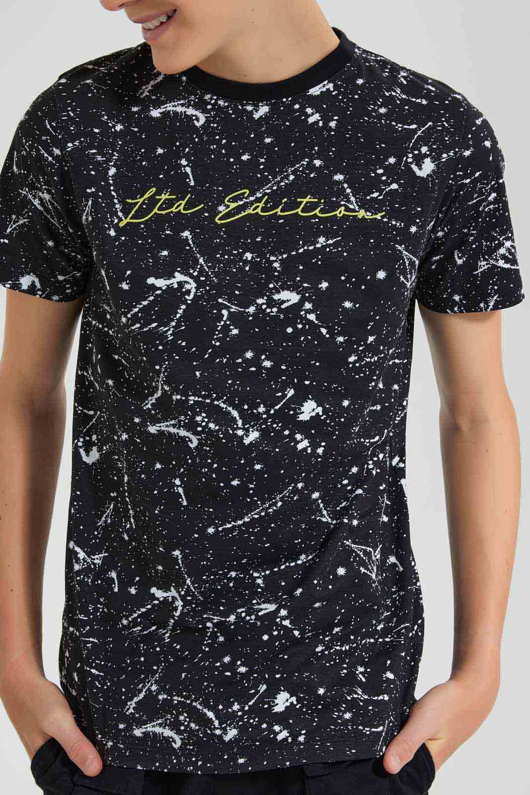 Redtag-Black-Splatter-T-Shirt-BSR-T-Shirts,-Category:T-Shirts,-Colour:Black,-Deals:New-In,-Filter:Senior-Boys-(9-to-14-Yrs),-New-In-BSR-APL,-Non-Sale,-Section:Boys-(0-to-14Yrs),-TBL,-W22O-Senior-Boys-9 to 14 Years