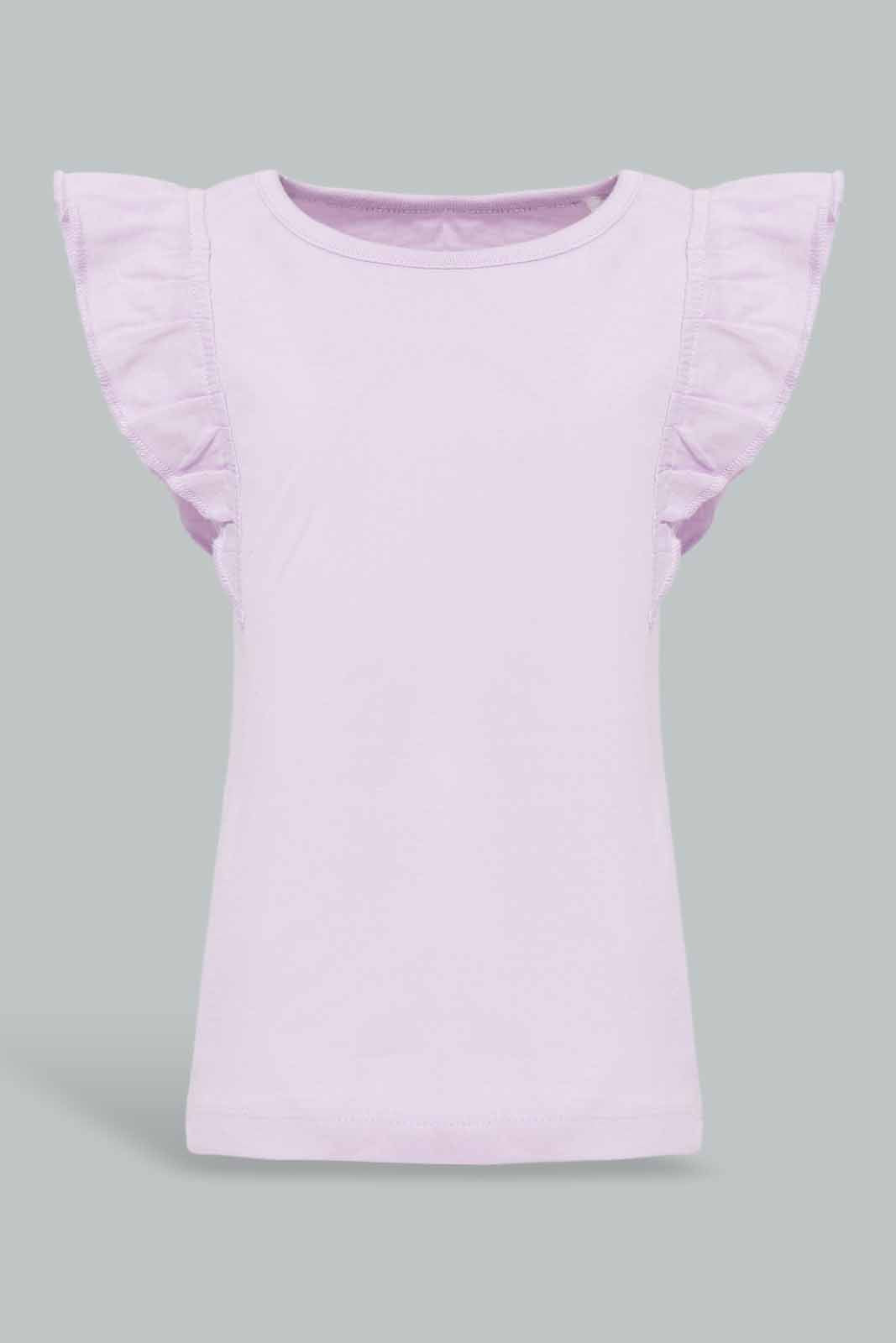Redtag-Lilac-Frilled-Sleeves-Solid-T-Shirt-Category:T-Shirts,-Colour:Lilac,-Deals:New-In,-Filter:Infant-Girls-(3-to-24-Mths),-ING-T-Shirts,-New-In-ING-APL,-Non-Sale,-Section:Girls-(0-to-14Yrs),-TBL,-W22O-Infant-Girls-3 to 24 Months