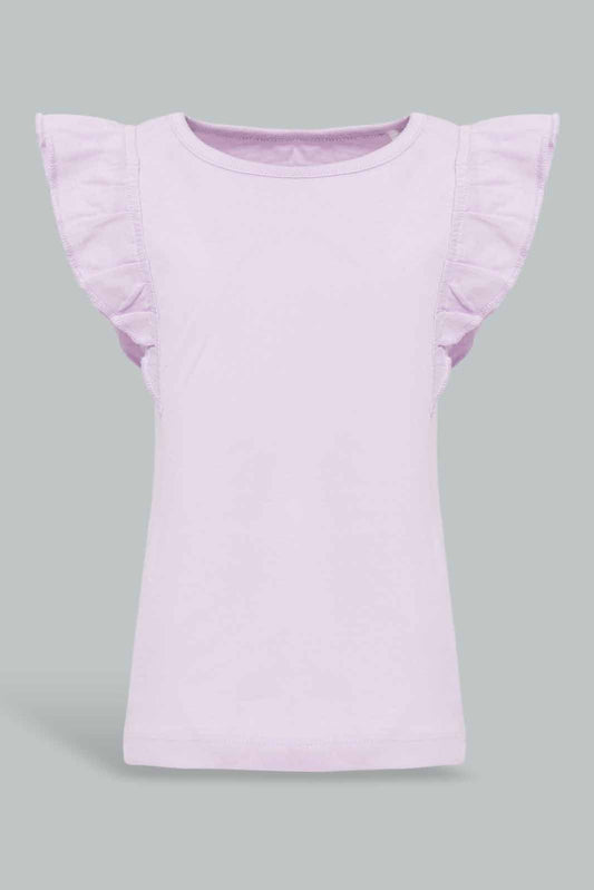 Redtag-Lilac-Frilled-Sleeves-Solid-T-Shirt-Category:T-Shirts,-Colour:Lilac,-Deals:New-In,-Filter:Infant-Girls-(3-to-24-Mths),-ING-T-Shirts,-New-In-ING-APL,-Non-Sale,-Section:Girls-(0-to-14Yrs),-TBL,-W22O-Infant-Girls-3 to 24 Months