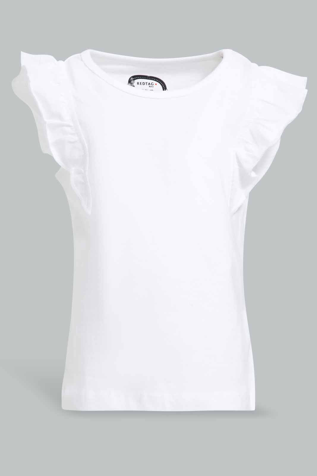 Redtag-White-Frilled-Sleeves-Solid-T-Shirt-Category:T-Shirts,-Colour:White,-Deals:New-In,-Filter:Infant-Girls-(3-to-24-Mths),-ING-T-Shirts,-New-In-ING-APL,-Non-Sale,-Section:Girls-(0-to-14Yrs),-TBL,-W22O-Infant-Girls-3 to 24 Months