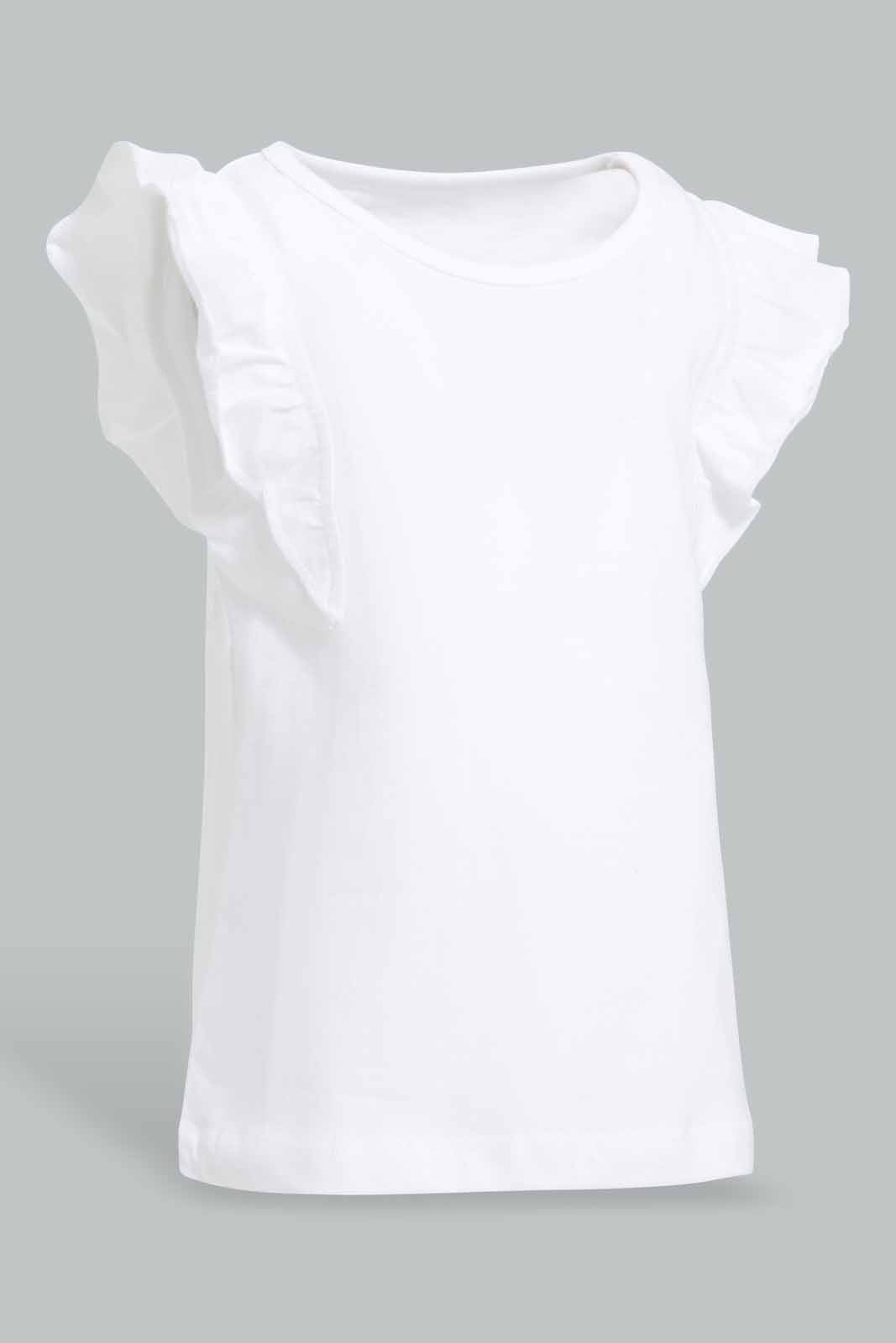 Redtag-White-Frilled-Sleeves-Solid-T-Shirt-Category:T-Shirts,-Colour:White,-Deals:New-In,-Filter:Infant-Girls-(3-to-24-Mths),-ING-T-Shirts,-New-In-ING-APL,-Non-Sale,-Section:Girls-(0-to-14Yrs),-TBL,-W22O-Infant-Girls-3 to 24 Months