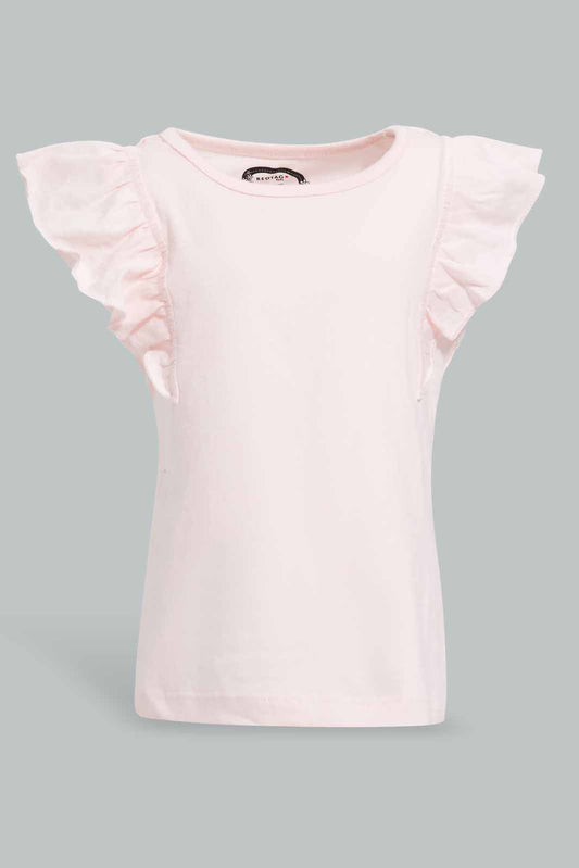 Redtag-Pink-Frilled-Sleeves-Solid-T-Shirt-Category:T-Shirts,-Colour:Apricot,-Deals:New-In,-Filter:Infant-Girls-(3-to-24-Mths),-ING-T-Shirts,-New-In-ING-APL,-Non-Sale,-Section:Girls-(0-to-14Yrs),-TBL,-W22O-Infant-Girls-3 to 24 Months