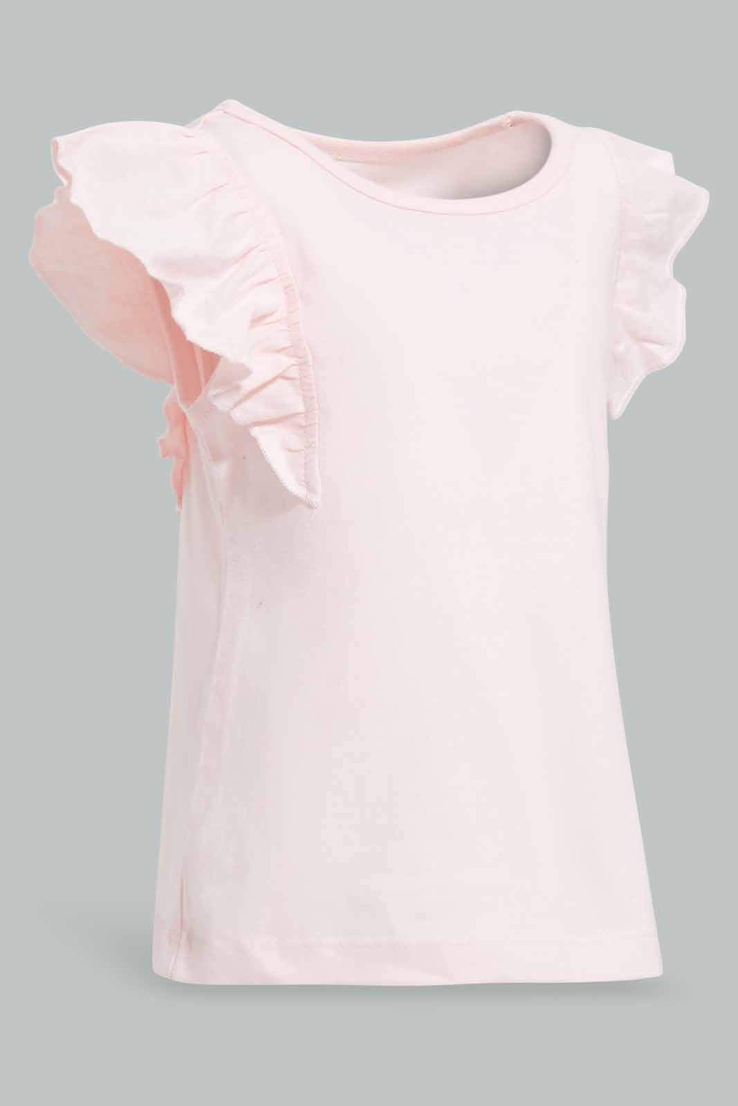 Redtag-Pink-Frilled-Sleeves-Solid-T-Shirt-Category:T-Shirts,-Colour:Apricot,-Deals:New-In,-Filter:Infant-Girls-(3-to-24-Mths),-ING-T-Shirts,-New-In-ING-APL,-Non-Sale,-Section:Girls-(0-to-14Yrs),-TBL,-W22O-Infant-Girls-3 to 24 Months