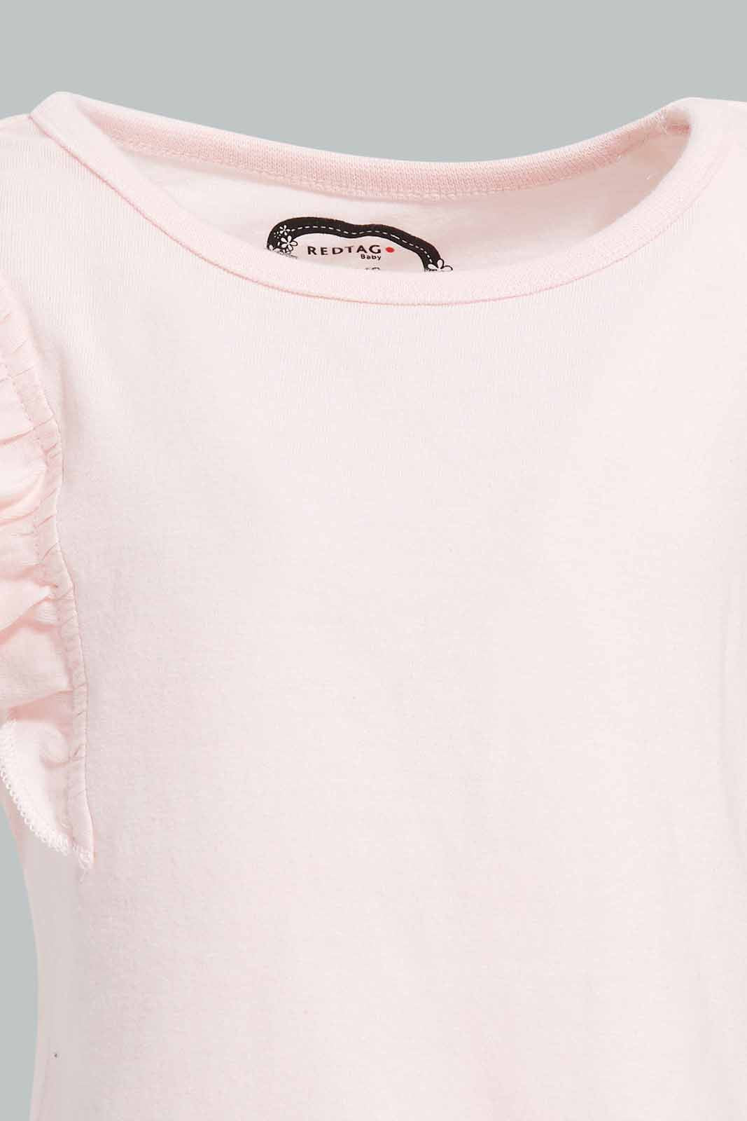 Redtag-Pink-Frilled-Sleeves-Solid-T-Shirt-Category:T-Shirts,-Colour:Apricot,-Deals:New-In,-Filter:Infant-Girls-(3-to-24-Mths),-ING-T-Shirts,-New-In-ING-APL,-Non-Sale,-Section:Girls-(0-to-14Yrs),-TBL,-W22O-Infant-Girls-3 to 24 Months