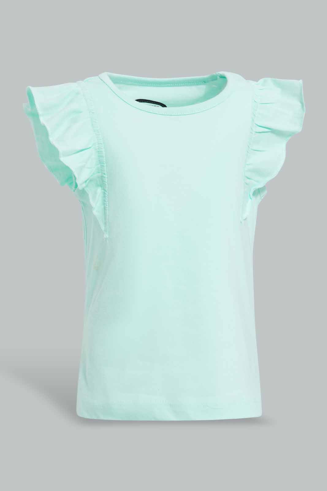 Redtag-Mint-Frilled-Sleeves-Solid-T-Shirt-Category:T-Shirts,-Colour:Mint,-Deals:New-In,-Filter:Infant-Girls-(3-to-24-Mths),-ING-T-Shirts,-New-In-ING-APL,-Non-Sale,-Section:Girls-(0-to-14Yrs),-TBL,-W22O-Infant-Girls-3 to 24 Months