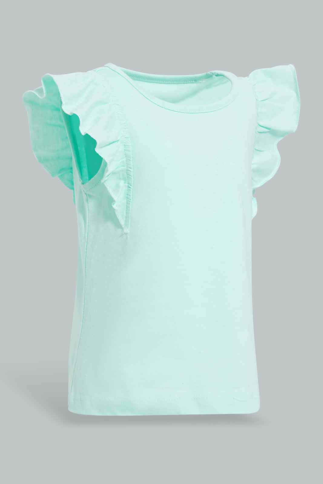 Redtag-Mint-Frilled-Sleeves-Solid-T-Shirt-Category:T-Shirts,-Colour:Mint,-Deals:New-In,-Filter:Infant-Girls-(3-to-24-Mths),-ING-T-Shirts,-New-In-ING-APL,-Non-Sale,-Section:Girls-(0-to-14Yrs),-TBL,-W22O-Infant-Girls-3 to 24 Months
