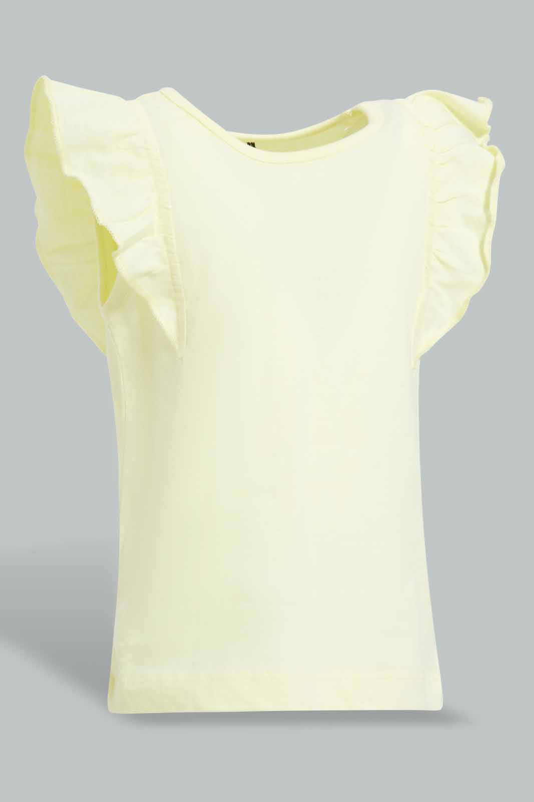 Redtag-Yellow-Frilled-Sleeves-Solid-T-Shirt-Category:T-Shirts,-Colour:Yellow,-Deals:New-In,-Filter:Infant-Girls-(3-to-24-Mths),-ING-T-Shirts,-New-In-ING-APL,-Non-Sale,-Section:Girls-(0-to-14Yrs),-TBL,-W22O-Infant-Girls-3 to 24 Months