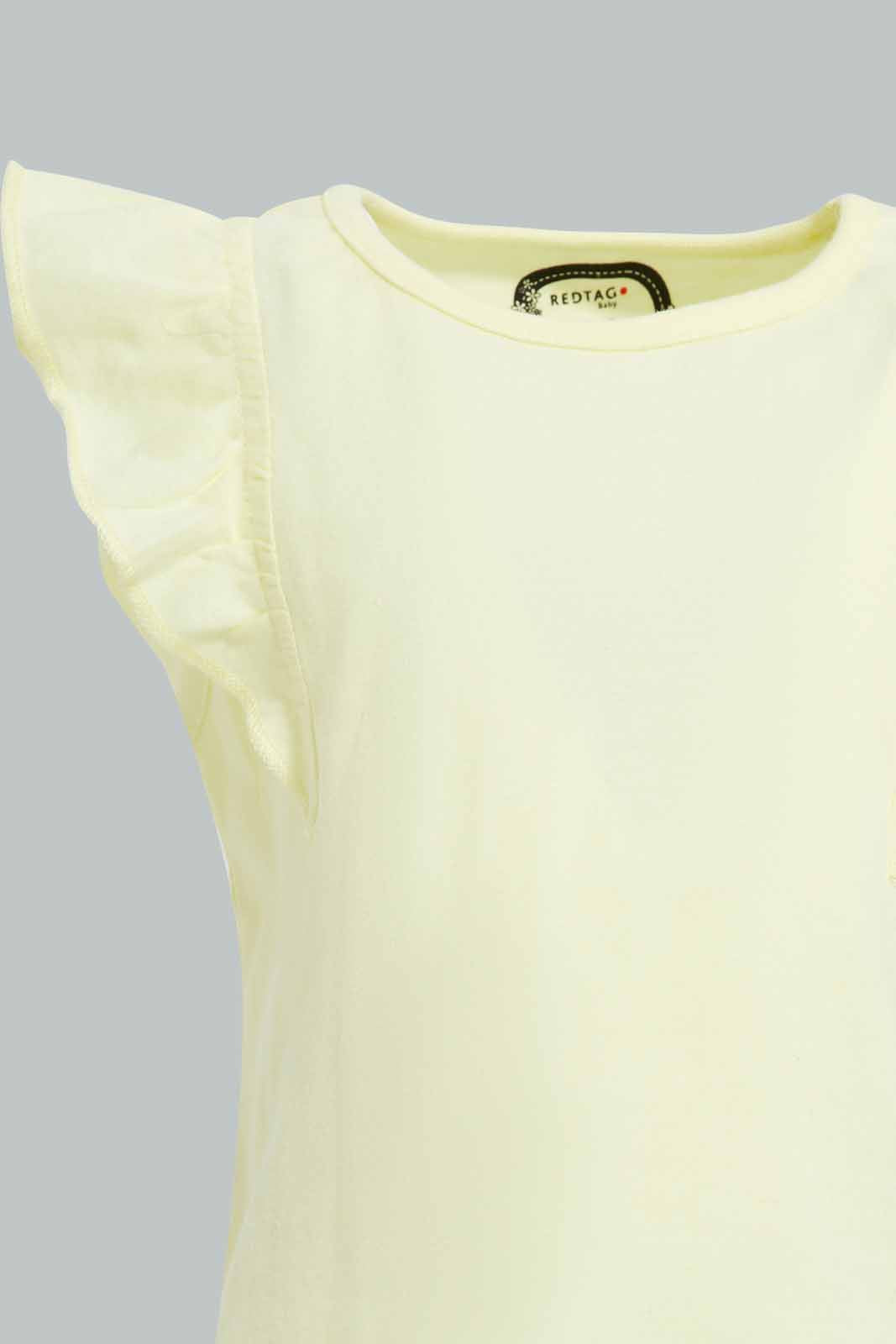 Redtag-Yellow-Frilled-Sleeves-Solid-T-Shirt-Category:T-Shirts,-Colour:Yellow,-Deals:New-In,-Filter:Infant-Girls-(3-to-24-Mths),-ING-T-Shirts,-New-In-ING-APL,-Non-Sale,-Section:Girls-(0-to-14Yrs),-TBL,-W22O-Infant-Girls-3 to 24 Months