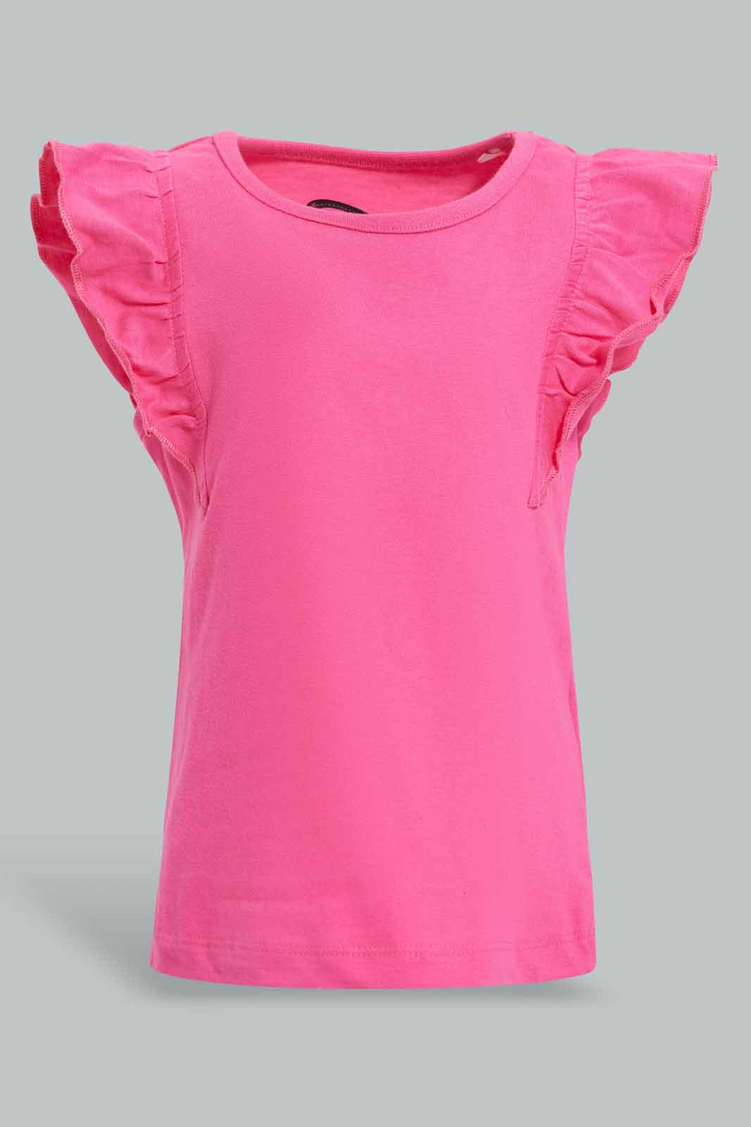 Redtag-Fuchsia-Frilled-Sleeves-Solid-T-Shirt-Category:T-Shirts,-Colour:Fuchsia,-Deals:New-In,-Filter:Infant-Girls-(3-to-24-Mths),-ING-T-Shirts,-New-In-ING-APL,-Non-Sale,-Section:Girls-(0-to-14Yrs),-TBL,-W22O-Infant-Girls-3 to 24 Months