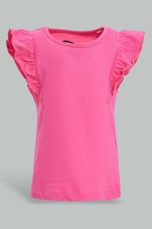 Redtag-Fuchsia-Frilled-Sleeves-Solid-T-Shirt-Category:T-Shirts,-Colour:Fuchsia,-Deals:New-In,-Filter:Infant-Girls-(3-to-24-Mths),-ING-T-Shirts,-New-In-ING-APL,-Non-Sale,-Section:Girls-(0-to-14Yrs),-TBL,-W22O-Infant-Girls-3 to 24 Months